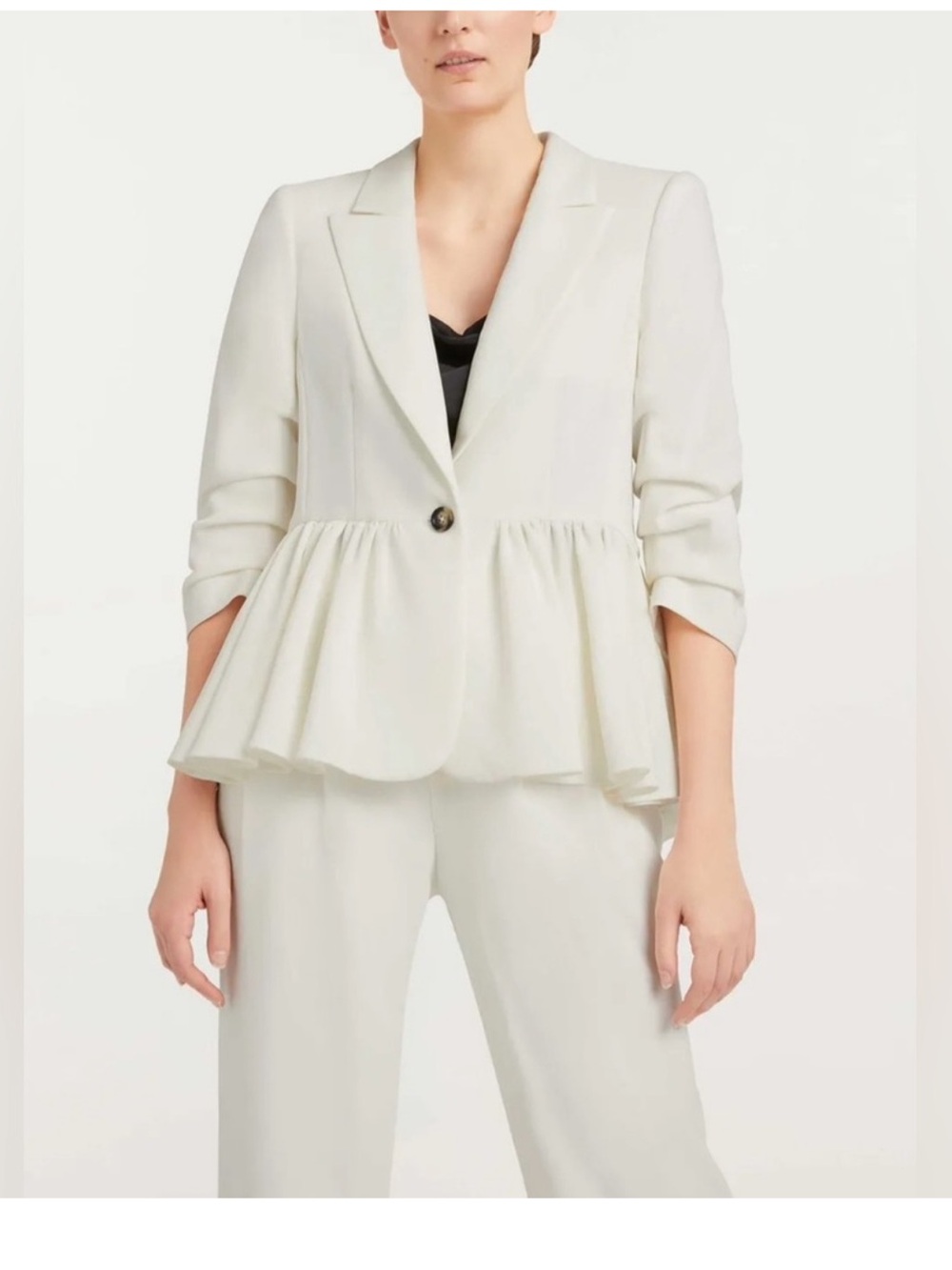 Cinq a Sept Kourtney Blazer Ruched Sleeves in Ivory Size 2